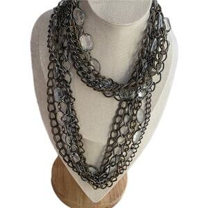 Graziano Multi 4 Strand Old gold Tone Long Neckace Crystal 36" Chunky Adjustable